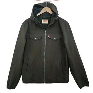 Levi's Men's Black Hooded Windbreaker Jacket Size M Polyester Soft Shell 13CT